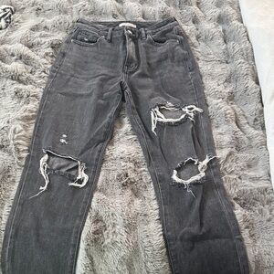 PacSun Black Distressed Straight Leg Jeans